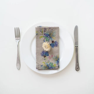 Flowers on Natural Linen Napkins Set of 2 