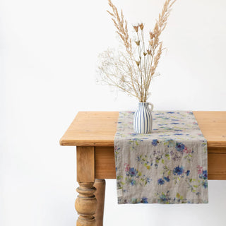 Flowers on Natural Linen Table Runner 