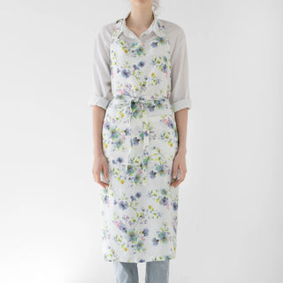 White Flowers Linen Chef Apron 