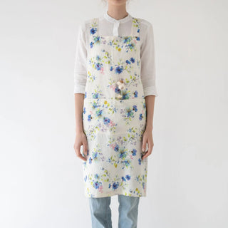 White Flowers Linen Crossback Apron 