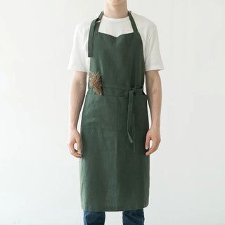 Forest Green Linen Chef Apron 