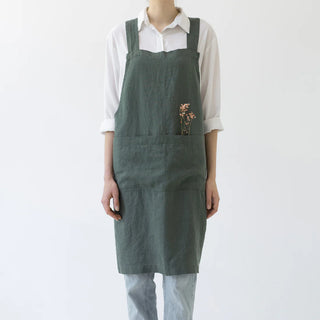 Forest Green Linen Crossback Apron 