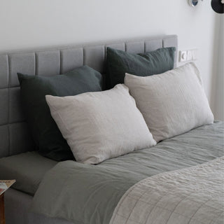 Forest Green Soft Washed Linen Pillowcase On Bed  4