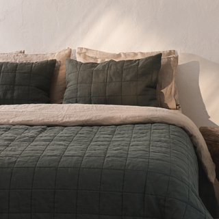Forest Green Quilted Blanket + Forest Green Quilted Pillow Sham + Melange Duvet Cover + Melange Pillowcase 1 