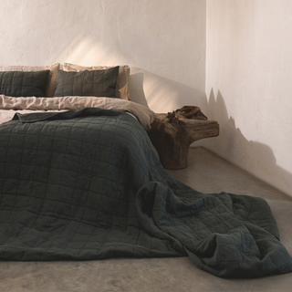 Forest Green Quilted Blanket + Forest Green Quilted Pillow Sham + Melange Duvet Cover + Melange Pillowcase 4 