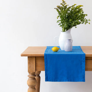 French Blue Linen Table Runner 