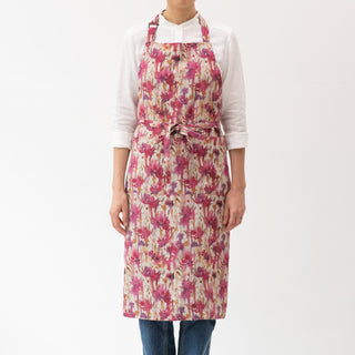 Fuchsia Flowers on Natural Linen Chef Apron 1