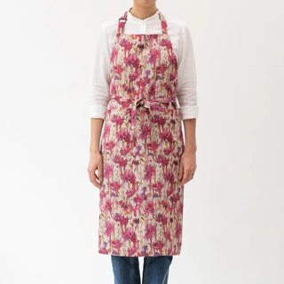 Fuchsia Flowers on Natural Linen Chef Apron 