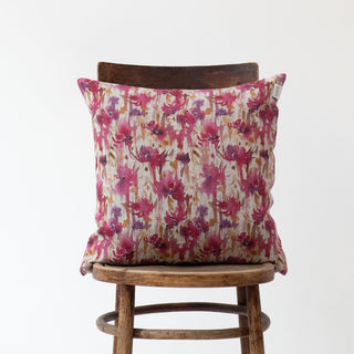 Fuchsia Flowers on Natural Linen Cushion Cover 1