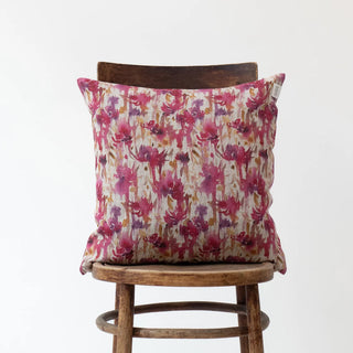 Fuchsia Flowers on Natural Linen Cushion Cover 