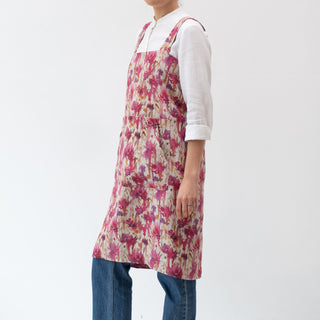 Fuchsia Flowers on Natural Linen Pinafore Apron 2