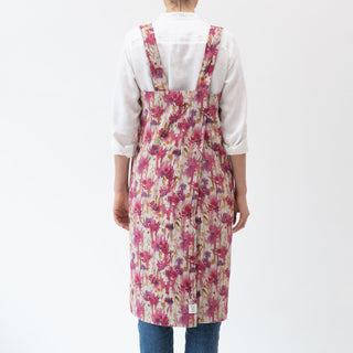 Fuchsia Flowers on Natural Linen Pinafore Apron 3
