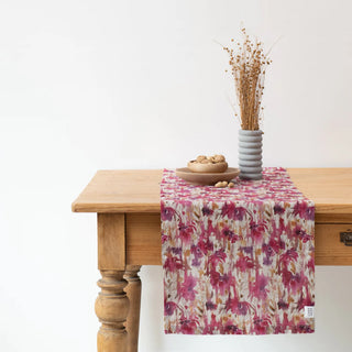 Fuchsia Flowers on Natural Linen Table Runner 