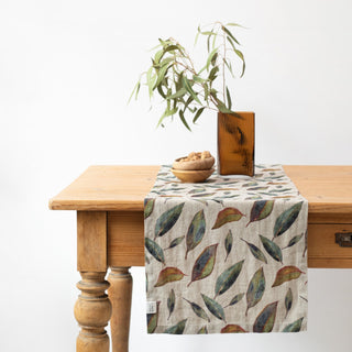 Golden Fall on Natural Linen Table Runner 