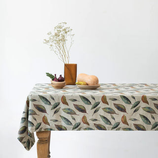 Golden Fall on Natural Linen Tablecloth 