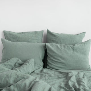 Green Milieu Washed Linen Pillowcase With Duvet Cover 