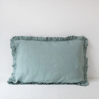 Green Milieu Linen Pillowcase with Frills 