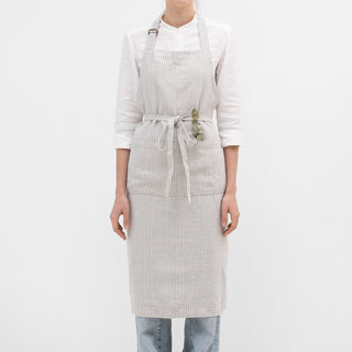 Grey Blue Pinstripe Rustic Linen Chef Apron 1