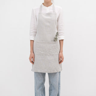 Grey Blue Pinstripe Rustic Linen Daily Apron 1