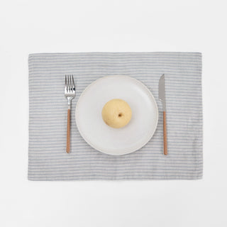 Grey Blue Pinstripe Rustic Linen Placemat 