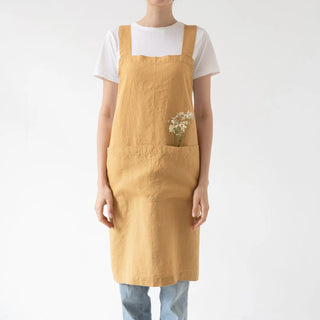 Honey Linen Crossback Apron 