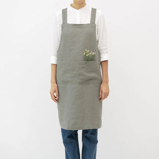 Khaki Linen Crossback Apron 