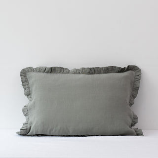 Khaki Linen Pillowcase with Frills 