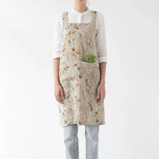 Leaves on Natural Linen Crossback Apron 