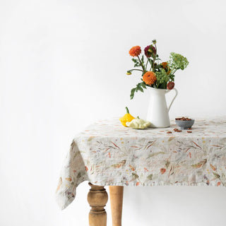 Leaves on Natural Linen Tablecloth 