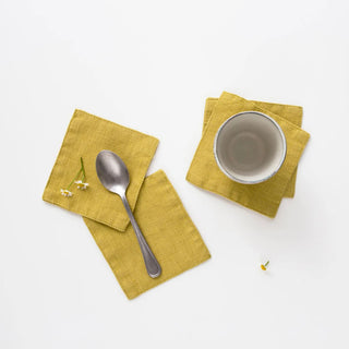 Lemon Curry Linen Coasters Set of 4 