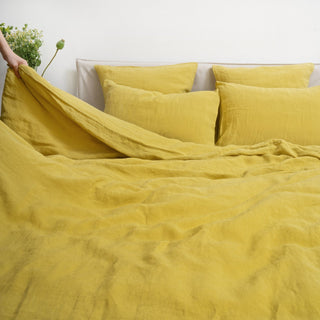 Lemon Curry Washed Linen Duvet Cover Set 5