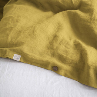 Lemon Curry Washed Linen Duvet Cover Set Buttons 4