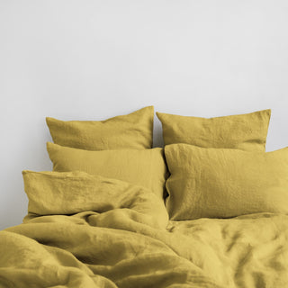 Lemon Curry Washed Linen Duvet Cover Set 3