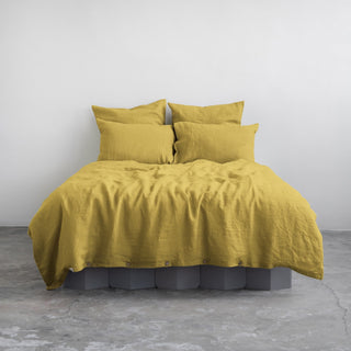 Lemon Curry Washed Linen Duvet Cover Set 