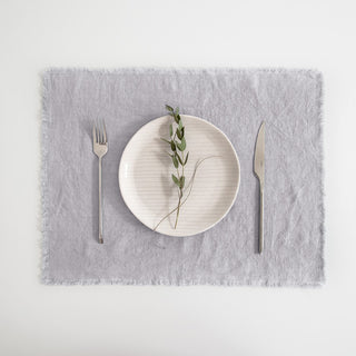 Light Grey Linen Placemat with Fringes 