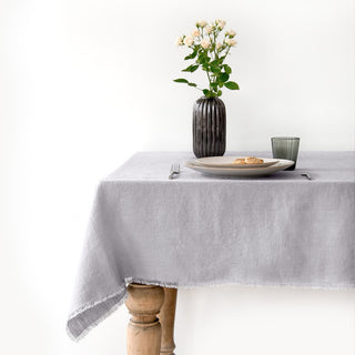 Light Grey Linen Tablecloth with Fringes 