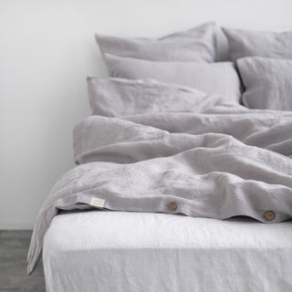 Light Grey Washed Linen Duvet Cover Set With Buttons 