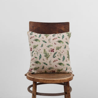Winter Berries on Light Natural Linen Cushion Cover 