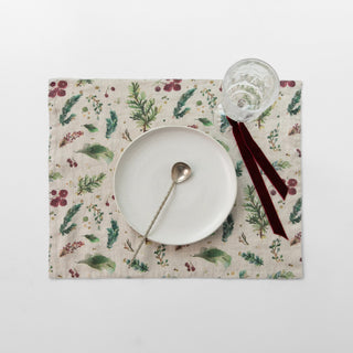 Winter Berries on Light Natural Linen Placemat 