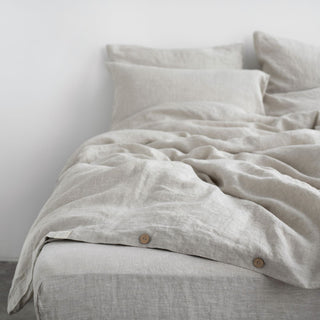 Melange Linen Duvet Cover Set With Buttons 