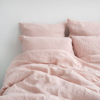 Misty Rose Soft Washed Linen Pillowcase In Bed 