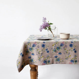 Flowers on Natural Linen Tablecloth 