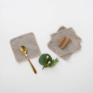 Natural Linen Coasters with Fringes Set of 4 