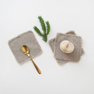 Natural Linen Coasters with Fringes Set of 4 2