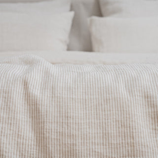 Natural Stripes Washed Linen Duvet Cover Set Close Up 3