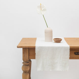 Off-White Linen Table Runner with Fringes 1