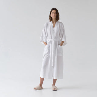 Optical White Linen Summer Bathrobe 