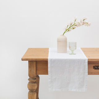 Optical White Linen Table Runner 