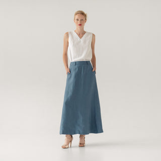 LIMITED EDITION Petrol Blue Linen Twill Gardenia Skirt 3