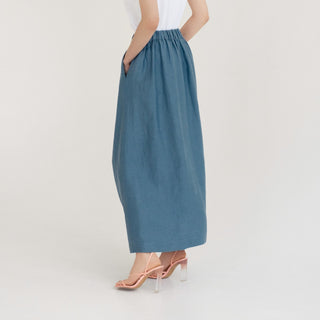 LIMITED EDITION Petrol Blue Linen Twill Gardenia Skirt 4
